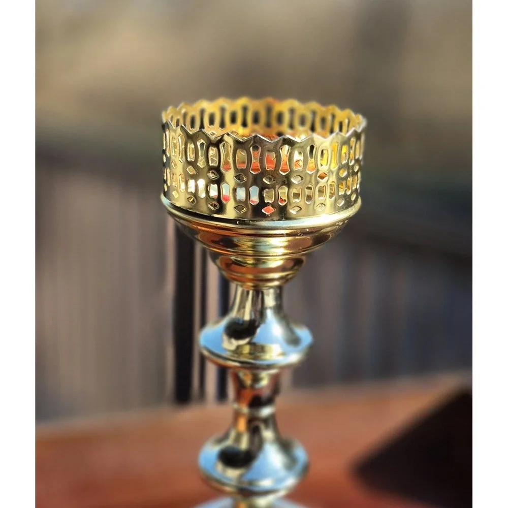 Vintage Gallery‎ Rim Brass Plated Taper Candle Holder Church Altar Pedestal 9.5